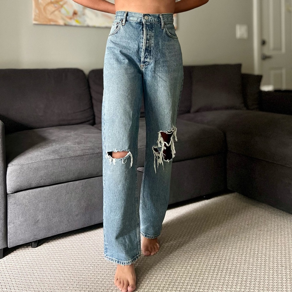 AGOLDE 90’s Pinch Waist Distressed Jeans - Light Blue Wash - Size 30